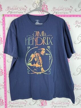 Band tee shirt Vintage-Style Graphic Tee - Navy Blue Jimi Hendrix Design